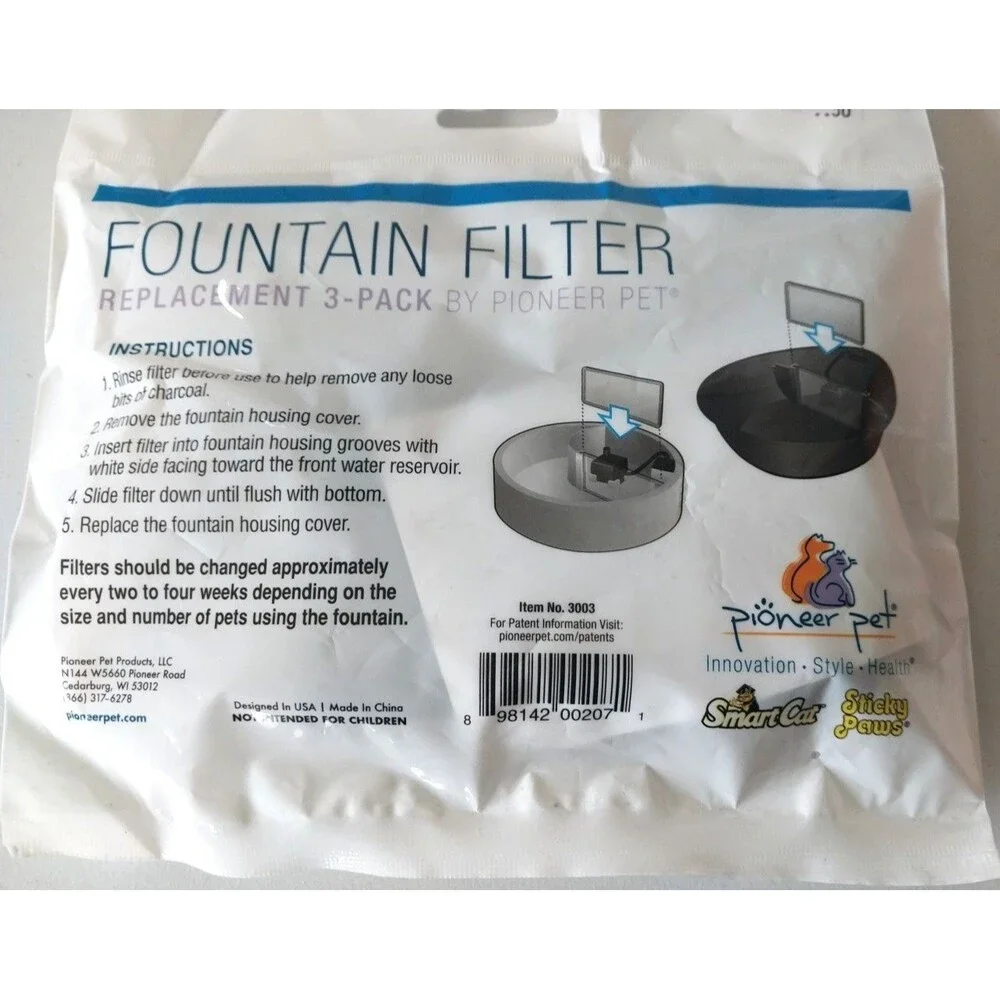 Set of 2 - NEW REPLACEMENT 3 PACK FOUNTAIN FILTER BY PIONEER PET # 3003